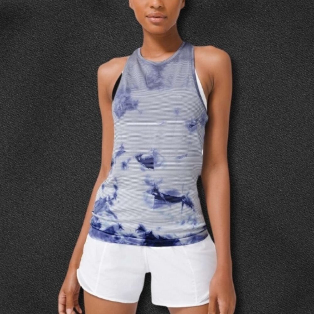 lululemon athletica Blue Tie-Dye Striped Racerback Tank